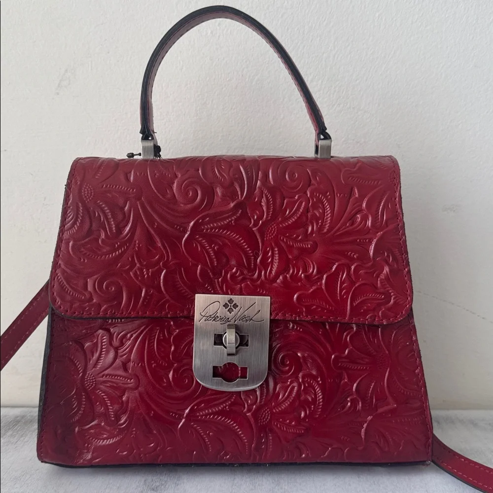 Patricia Nash Leather Tooled Crossbody Chauny Lava Red BRNTL Handbag Tote